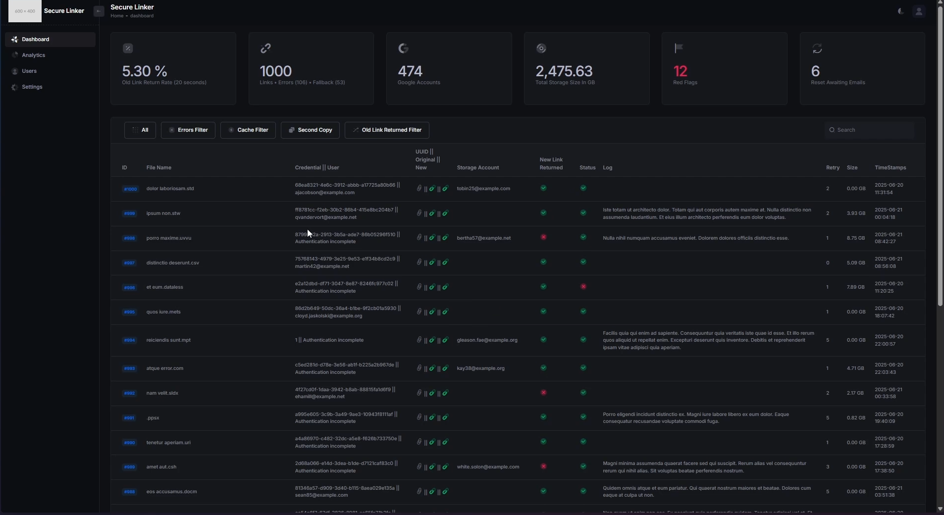 Control Panel Dashboard